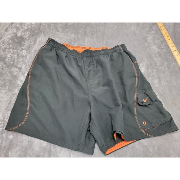 Nike XL orange, grey, pockets, meshed lined‎ swim shorts trunk, spell out, cargo - Picture 1 of 9